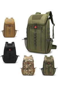 Tactical medical backpack in multiple camouflage colors with MOLLE system and red cross