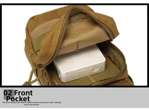 Macro detail of the tactical pouch front pocket with elastic straps and durable nylon mesh
