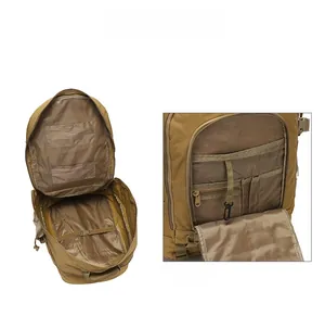 Internal view of tactical backpack showing spacious main compartment and multi-pocket storage