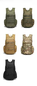 Outdoor tactical backpacks in five colors including army green, tan, and multicam camo