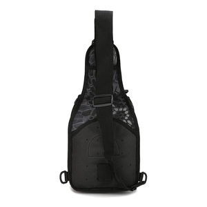 Tactical sling bag with breathable mesh back and adjustable strap in camo pattern