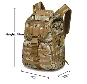 Outdoor tactical camouflage backpack dimensions: 48cm height, 30cm length, and 20cm thickness