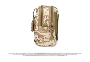 Side view showing tactical waist pack thickness with Molle system and D-ring attachment