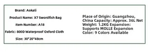 Detailed specifications for 36L waterproof 800D oxford tactical backpack with MOLLE system