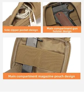 Detailansicht der taktischen Gürteltasche in Khaki mit MOLLE-Schlaufen und Innenholstern