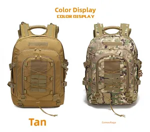 Detailed comparison of TAN and CP camouflage tactical backpacks with MOLLE system webbing