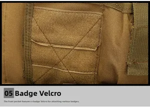 Detailed close-up of coyote tan tactical vest showing reinforced velcro patch area