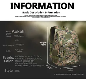 Tabla de tallas detallada para mochila táctica de camuflaje 800D 32x13x23cm