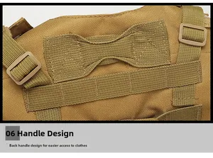 Tactical vest rear view featuring reinforced drag handle and MOLLE modular webbing
