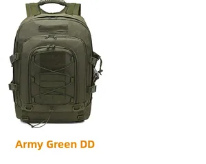 Detail of Army Green tactical outdoor backpack featuring MOLLE webbing and elastic cord system