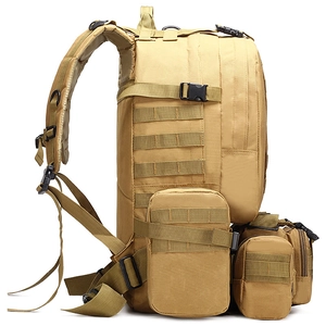 Khaki 4-in-1 tactical camping backpack with MOLLE system and multiple detachable pouches