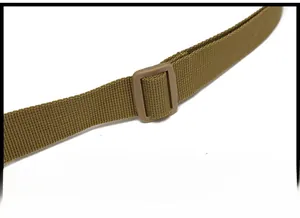 Detail of adjustable tactical nylon shoulder strap with a reinforced buckle for outdoor gear