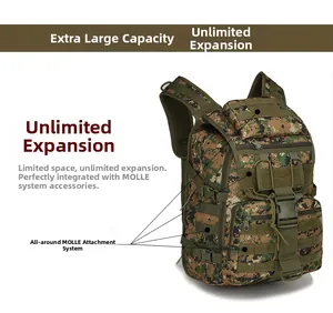 Tactical backpack with digital camouflage pattern and full MOLLE expansion system