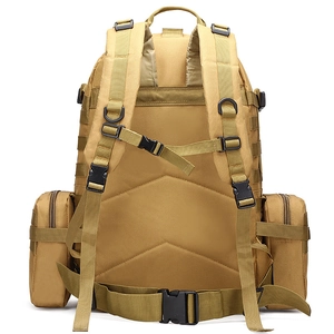 Tactical hiking backpack in khaki nylon with ergonomic S-shape padded shoulder straps