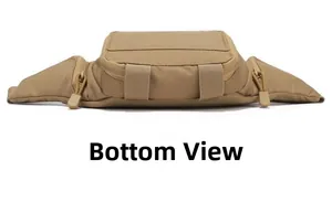 Bodenansicht der taktischen MOLLE-Tasche aus khakifarbenem Nylon mit Doppelreißverschluss