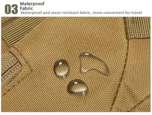 Macro shot of khaki waterproof Oxford cloth with water droplets for tactical chest bag