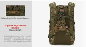 Tactical backpack support system with adjustable chest straps and breathable mesh padding