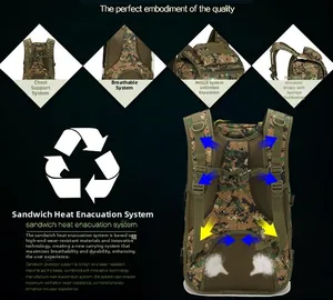 Detail of 45L tactical backpack featuring breathable mesh back and MOLLE expansion system