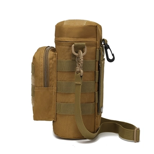 Tactical water bottle pouch in coyote brown nylon with Molle system and shoulder strap