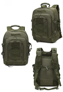 Army green tactical backpack with MOLLE system and ergonomic breathable mesh back