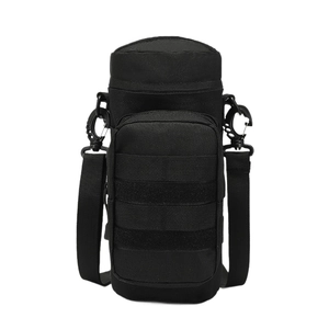Outdoor tactical water bottle bag with MOLLE system and adjustable shoulder strap in black