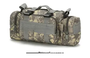 Detail of multi-functional ACU digital camouflage tactical waist bag with MOLLE webbing