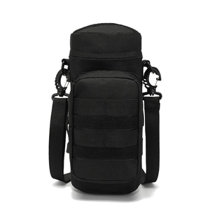 Tactical black nylon water bottle bag with Molle system and adjustable shoulder strap