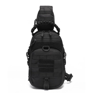 Waterproof tactical chest bag in black oxford cloth with Molle system and paracord handle