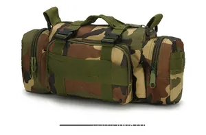 Detail view of tactical waist bag in jungle camouflage with MOLLE system webbing straps