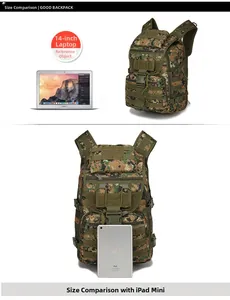 Tactical backpack size comparison with a 14-inch laptop and iPad mini for storage capacity