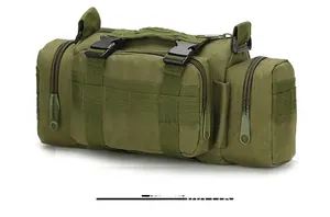 Close-up detail of Army Green tactical waist pack with Molle webbing and plastic buckles
