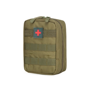 Army green tactical first aid waist bag with red cross patch and MOLLE system