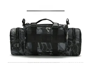 Front view of a versatile tactical waist bag in grey honeycomb camouflage pattern