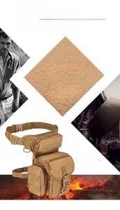 Detail der taktischen Beintasche in Khaki mit wasserfestem Oxford-Gewebe und Taschen