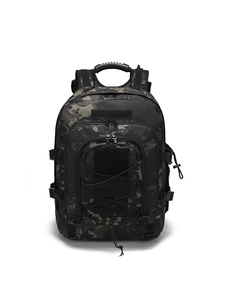 Tactical outdoor backpack with dark camo pattern and multi-layer waterproof storage