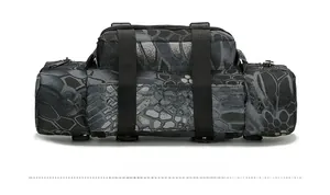 Detailed bottom view of a tactical waist bag featuring 3P camouflage and MOLLE straps