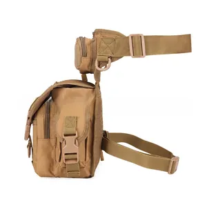 Detail der taktischen Beintasche in Khaki mit verstellbaren Gurten und Steckverschlüssen