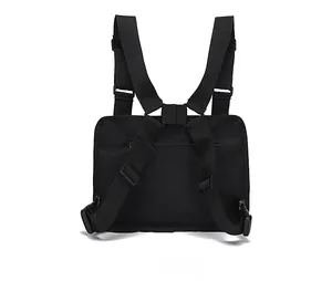 Tactical chest rig back view featuring adjustable nylon straps and quick-release buckles