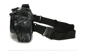 Detail view of the multi-purpose tactical waist bag with durable camo nylon and buckled belt