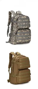 Detailed view of tactical backpacks featuring MOLLE systems in ACU and Mud colors