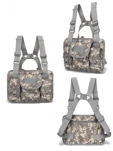 Tactical chest rig bag with grey digital camo pattern and adjustable H-strap system