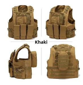 Detail view of Coyote Tan tactical vest showing MOLLE system and high-strength nylon pouches