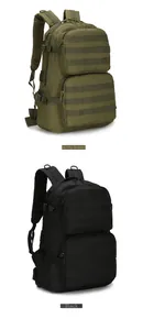 Detailed view of large tactical backpack in army green and black with MOLLE system