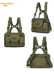 Army green tactical chest bag featuring H-strap design and multiple functional pockets