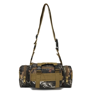 Detail view of camouflage tactical waist bag showing durable nylon and plastic buckles