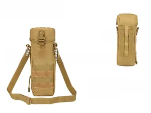 Tactical water bottle bag in khaki nylon showing single shoulder and belt attachment options