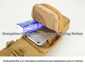 Detailed internal compartment of khaki tactical waist bag fitting 4.7 to 5.7 inch phones