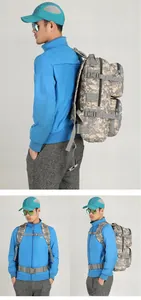 Detailed view of digital camouflage tactical backpack with MOLLE webbing and buckles