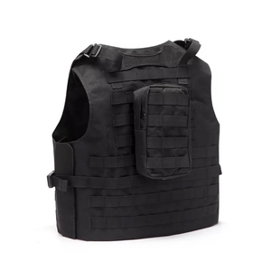 Tactical vest in black durable nylon with MOLLE system for outdoor training activities