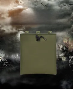 Tactical military green nylon pouch with drawstring closure and heavy-duty snap straps